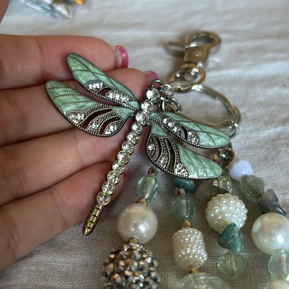 Hand made key chain dragonfly with stones NeW